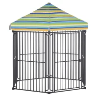 PawHut 60" x 52" Heavy-Duty Metal Dog Playpen, Outdoor Pet Cage Kennel, Puppy Exercise Fence Barrier with Weather-Resistant Polyester Roof, Locking Door, & Metal Frame(m-1)