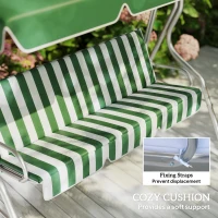 Outsunny 3-Seat Patio Swing Chair, Outdoor Porch Swing Glider with Adjustable Canopy, Removable Cushion, and Weather Resistant Steel Frame, for Garden, Poolside, Green & White(m-6)