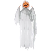 HOMCOM 3.9' Outdoor Halloween Hanging Pumpkin Ghost w/ Light Up Eyes, Sound Activated Prop w/ Creepy Howling Sounds(m-11)