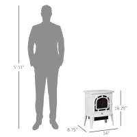 HOMCOM 18" Electric Fireplace Stove, Freestanding Fireplace Heater with Realistic LED Flame, Adjustable Temperature, Overheat Protection, 750W/1500W, White(m-3)