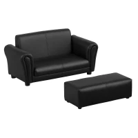 Qaba Kids Sofa Set with Footstool for Toddlers and Babies, Black(m-1)