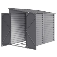 Outsunny 4.6' x 9' Steel Outdoor Storage Shed, Lean to Shed, Metal Tool House with Foundation Kit, Lockable Doors, Gloves and 2 Air Vents for Backyard, Patio, Lawn, Grey(m-2)