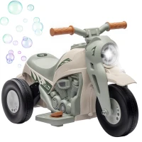 Qaba Ride On Motorcycle, 6V Ride on Bubble Car, 3 Wheeled Electric Motorcycle for Kids w/ LED Headlight, Music, Cream White(m-11)
