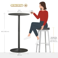 HOMCOM Round Table for 2, 40.2 Inch Bar Height Pub Table with Steel Frame, Non-Slip Base for Living Room, Kitchen, Black(m-3)