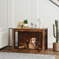 PawHut 39" Dog Crate Furniture w/ Flip-up Top Opening, 2 Doors, Dog Kennel Furniture for Large Dogs, Rustic Brown