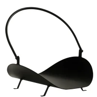 Outsunny 16" Firewood Log Rack Curved Fireplace Log Holder Wood Storage Basket Carrier with Flexible Handle, for Outdoor and Indoor Use, Black(m-2)