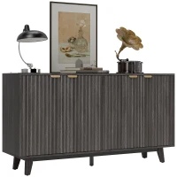 HOMCOM Fluted Sideboard Buffet Cabinet, 55" Coffee Bar Cabinet with 4 Doors, 2 Adjustable Shelves, 5 Wood Legs, Dark Gray(m-11)