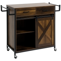 HOMCOM Rolling Kitchen Island Cart with Adjustable Shelf, Rustic Brown