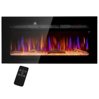 HOMCOM 40" Recessed or Wall Mounted Electric Fireplace Heater with Remote Control, Adjustable Flame Color and Brightness(m-11)