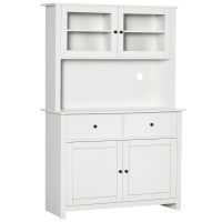 HOMCOM 63.5" Kitchen Buffet with Hutch, Pantry Storage Cabinet with 4 Shelves, Drawers, Framed Glass Doors, Open Microwave Countertop, Antique White