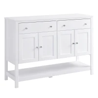 HOMCOM 47" Coffee Bar Cabinet, Sideboard Buffet Cabinet, Accent Kitchen Organizer with Adjustable Shelves and Drawers, Entryway Table for Living Room, White(m-1)