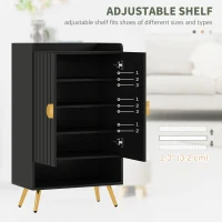 HOMCOM Entryway Shoe Storage Cabinet, Narrow Shoe Cabinet with Adjustable Shelves and Open Shelf for 15 Pairs of Shoes, Black(m-5)