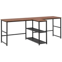 HOMCOM 83" Two Person Computer Desk with 2 Storage Shelves, Double Desk Workstation with Book Shelf,  Long Desk Table for Home Office, Dark Walnut(m-1)