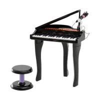 Qaba 37-Key Kids Toy Keyboard Piano Musical Electronic Instrument Grand Piano with Microphone, Stool, MP3, U-Disk, Lights for 3-6 Years, Black(m-1)