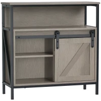 HOMCOM Sideboard Buffet Cabinet, Coffee Bar Cabinet with Sliding Barn Door and Adjustable Shelf for Kitchen, Living Room, Gray(m-1)