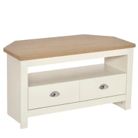 HOMCOM Corner TV Stand Up To 50", Entertainment Center TV Console Table with Drawers and Open Storage Compartment for Living Room, White(m-1)