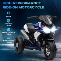 Qaba Kids Electric Motorcycle Ride-On Toy with 3 Wheels, Music, Horn, Lights, Blue(m-5)