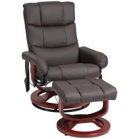 HOMCOM Swivel Recliner with Ottoman Massage, Recliner Chair and Ottoman, Faux Leather Reclining Chair with Remote, Brown(m-11)