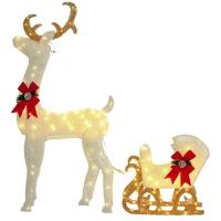 Outsunny Outdoor Lighted Deer Xmas Decor, Light Up Reindeer Christmas Decoration w/ 170 LED Lights for Holiday, Garden, White(m-11)