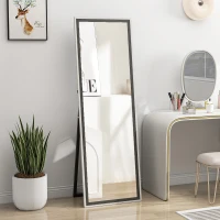 HOMCOM Floor Standing Mirror, Full Length Mirror, Free Standing, Leaning or Wall Mirror with Frame for Bedroom, Grey Wood Grain(m-8)