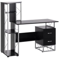 HOMCOM 52" Modern Computer Desk with Storage Shelves and Drawers, Home Office Desk, Study Workstation with CPU Stand, Black(m-1)