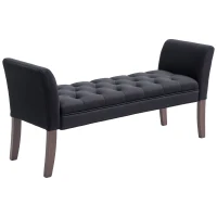 HOMCOM Upholstered Bedroom Entryway Bench with Button Tufted Design, End of Bed Bench with Arms and Solid Wood Legs, Black(m-11)