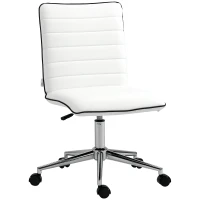 Vinsetto Mid-Back Armless Office Chair Task Chair with PU Leather, Adjustable Height and Swivel Seat Ribbed, White(m-1)