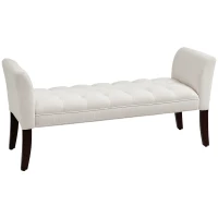 HOMCOM Upholstered Bedroom Bench with Button Tufted Design, End of Bed Bench with Arms and Solid Wood Legs, Cream White(m-1)