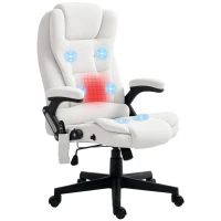 HOMCOM 6 Point Vibrating Massage Office Chair with Heat, Linen High Back Massage Desk Chair with Reclining Backrest, White(m-1)