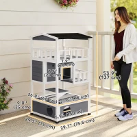 PawHut 4-Floor Wood Outdoor Cat House Catio for Cats with Condo, Fun Entrances, Perch, Grey(m-3)