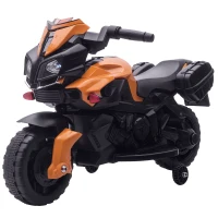 Aosom 6V Electric Motorcycle for Kids, Dirt Bike, Battery-Powered Ride-On Toy Off-Road Street Bike with Pedal, Headlights, and Training Wheels, Orange(m-1)