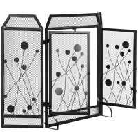 HOMCOM 3-Panel Metal Fireplace Mesh Screen Home Folded Steel Spark Protection with Magnetic Doors 49.25" x 31.5", Black(m-1)