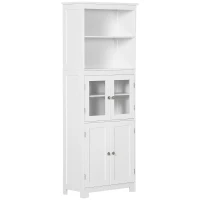 HOMCOM 63" Small Buffet with Hutch, 4-Door Kitchen Pantry, Freestanding Storage Cabinet with Adjustable Shelf for Dining Room, Living Room, White(m-13)