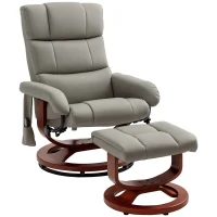 HOMCOM Massage Recliner Chair with Ottoman, Swivel Recliner and Footrest, Faux Leather Reclining Chair with Remote Control, 10 Vibration Point and Side Pocket, Gray(m-1)