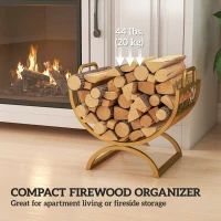 Outsunny Firewood Rack Outdoor, Heavy Duty Log Holder with Handles for Indoor Outdoor Fireplace Storage 18" x 14" x 16", Gold(m-4)