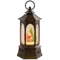 HOMCOM Musical Christmas Snow Globe Lantern, Battery Operated Lighted Snow Globe with Glitter for Holiday or Gift, Bronze(m-11)