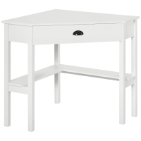 HOMCOM Corner Desk, Triangle Computer Desk with Drawer and Storage Shelves for Small Spaces, Home Office Workstation for Living Room, or Bedroom, White
