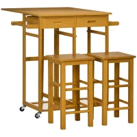 HOMCOM Breakfast Cart Table and Chair Set Kitchen Island with Seating(m-1)