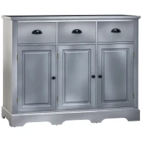 HOMCOM Sideboard Buffet Kitchen Sideboard Cabinet with 3 Drawers 3 Door Cabinets Adjustable Shelf for Living Room Gray(m-1)