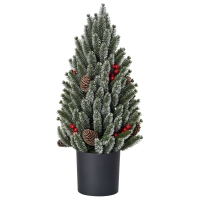 HOMCOM 18" Tall Unlit Miniature Snow-Flocked Tabletop Artificial Christmas Tree, Holiday Decoration with Pine Cones and Berries