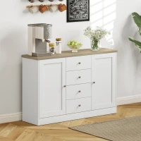 HOMCOM Country Style Sideboard Buffet Cabinet, Coffee Bar Cabinet with Adjustable Shelf, 2 Shaker Doors and 4 Drawers, White(m-8)