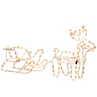 Outsunny 35" Christmas Reindeer and Sleigh with LED Motif Warm White Lighting, Indoor Outdoor Steel Frame Yard Decoration