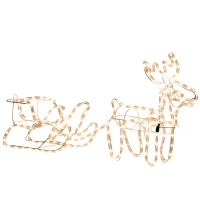 Outsunny 35" Christmas Reindeer and Sleigh with LED Motif Warm White Lighting, Indoor Outdoor Steel Frame Yard Decoration(m-1)