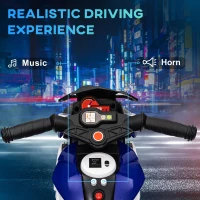 Qaba Kids Electric Motorcycle Ride-On Toy with 3 Wheels, Music, Horn, Lights, Blue(m-4)