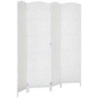 HOMCOM Room Divider, 4 Panel Folding Privacy Screen, 6FT Tall Portable Weave Partition Wall Divider for Bedroom, White(m-11)