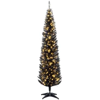HOMCOM 7ft Pencil Christmas Tree, Slim Artificial Christmas Tree with Realistic Branches and Warm White LED Lights, Black(m-11)