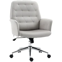 Vinsetto Velvet Home Office Chair, Tufted Height Adjustable Computer Desk Chair with Swivel Wheels and Padded Armrests, Light Gray(m-1)