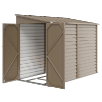 Outsunny 4.6' x 9' Outdoor Storage Shed, Lean to Metal Shed with Foundation Kit, Lockable Doors and Gloves for Patio, Lawn, Brown