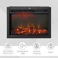 HOMCOM 24" Electric Fireplace Insert, Retro Recessed Fireplace Heater with Realistic Flame, Remote Control and Adjustable Brightness, 750/1500W, Black(m-8)