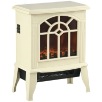 HOMCOM Electric Fireplace Heater, Freestanding Fireplace Stove with Realistic Flames Overheating Protection 750W/1500W, Cream